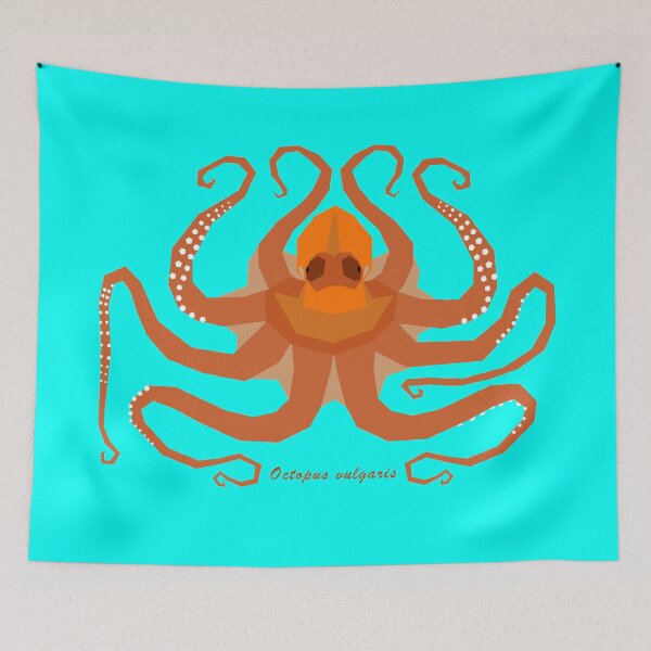 Item preview, Common Octopus Geometric Art with Scientific Name and turquoise Background designed and sold by WildByNature.