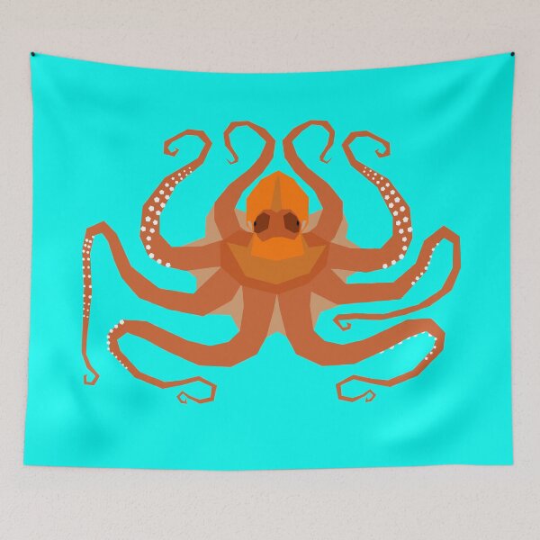 Item preview, Octopus Geometric Art with Turquoise Background designed and sold by WildByNature.