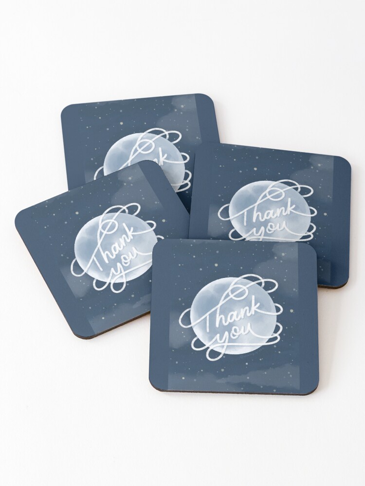 Thumbnail 1 of 5, Coasters (Set of 4), Thank You Moon designed and sold by inking-green.