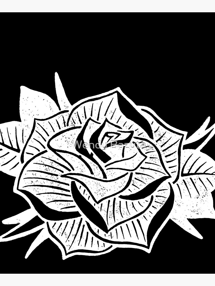 &quot; Weiße Rose Tattoo Lino Block Print&quot; Schürze von Bazuta Redbubble