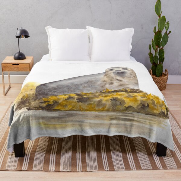 Harbour Seal Watercolour Painting Throw Blanket