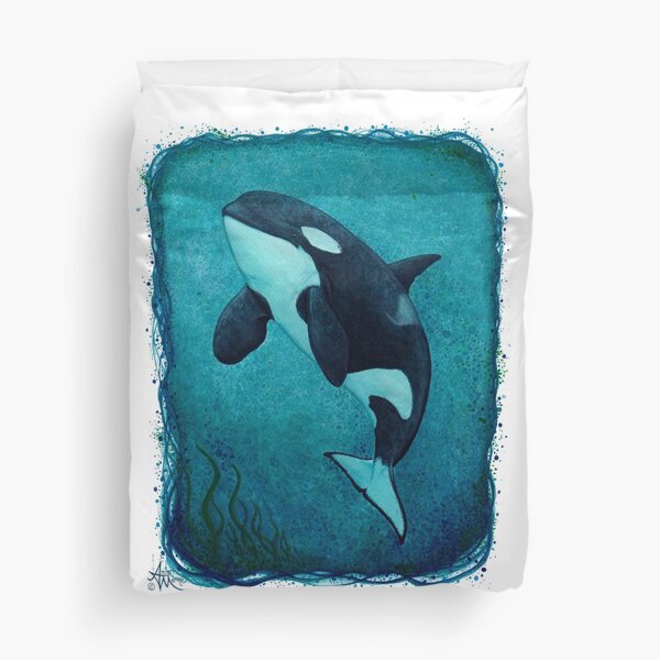 "The Matriarch" by Amber Marine ~ killer whale / orca watercolor painting, (J2 Granny) art © 2016 Duvet Cover