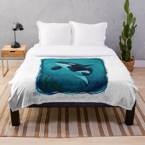 "The Matriarch" by Amber Marine ~ killer whale / orca watercolor painting, (J2 Granny) art © 2016 Throw Blanket
