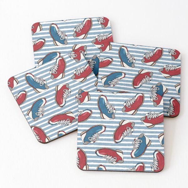 Item preview, Bowling Shoes - Red and Blue on Blue Stripes designed and sold by littlearrow.