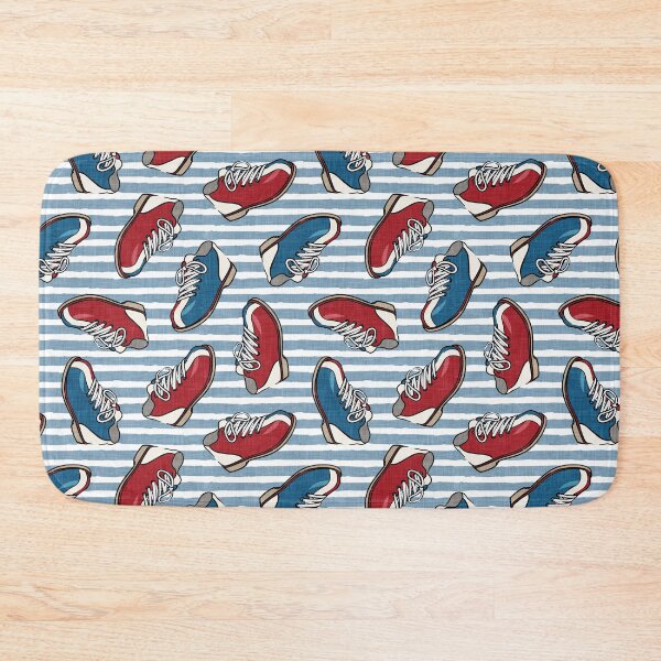 Item preview, Bowling Shoes - Red and Blue on Blue Stripes designed and sold by littlearrow.
