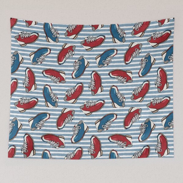 Item preview, Bowling Shoes - Red and Blue on Blue Stripes designed and sold by littlearrow.