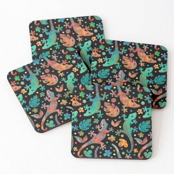 Item preview, Colorful Lollygagger Lizards on Black designed and sold by Diana Garrison.