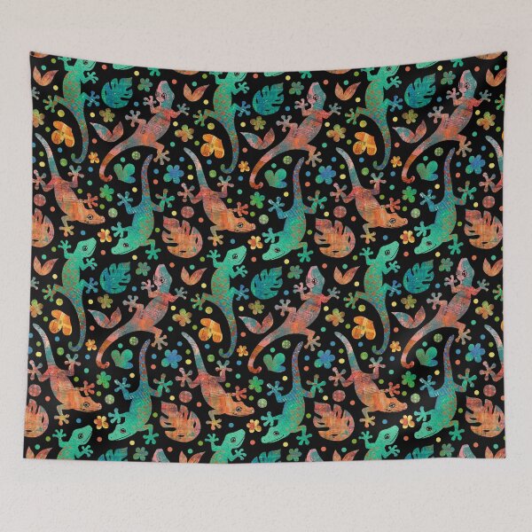Item preview, Colorful Lollygagger Lizards on Black designed and sold by Diana Garrison.