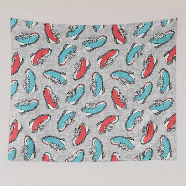 Item preview, Bowling Shoes - Red and Lt Blue on Gray designed and sold by littlearrow.