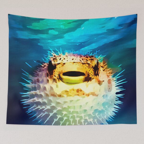 Item preview, Cute Spiney Blowfish In Tropical Water designed and sold by Patti Needham.