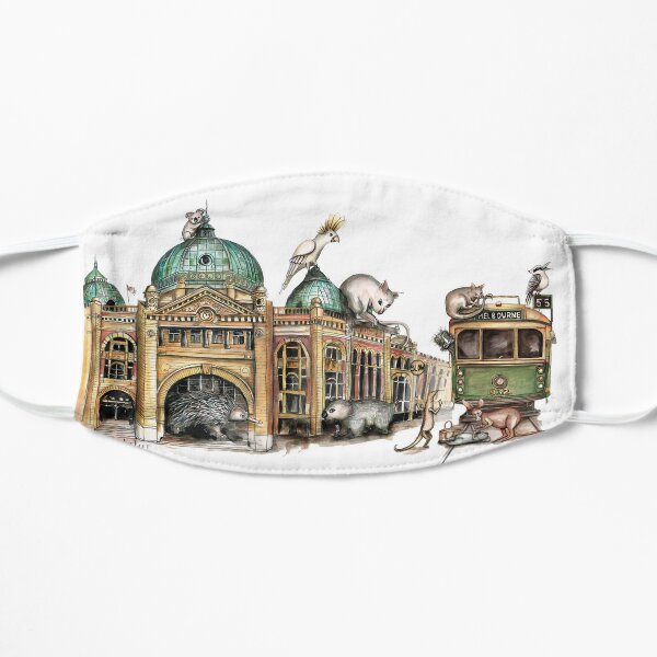Melbourne tram and Flinders street Flat Mask