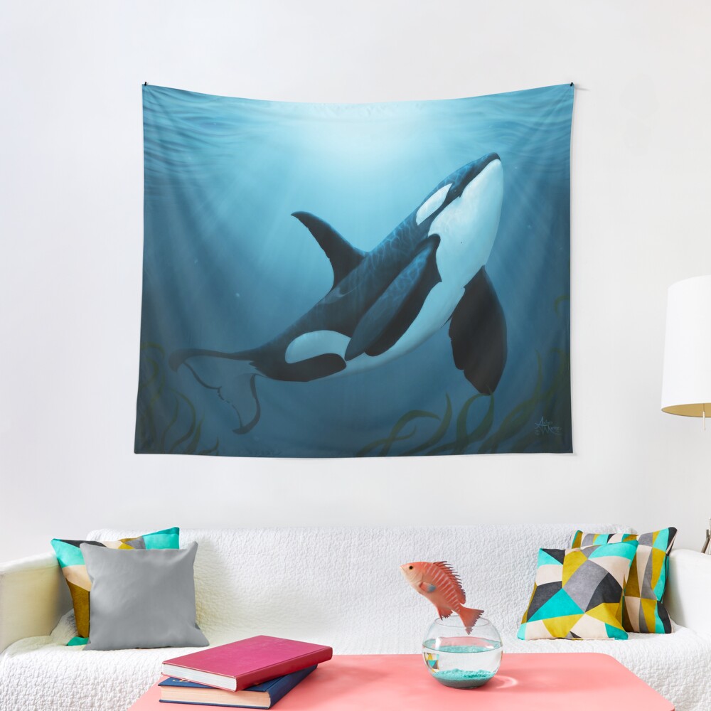 Discover "The Dreamer" by Amber Marine ~ (Copyright 2015) orca art / killer whale digital painting | Tapestry