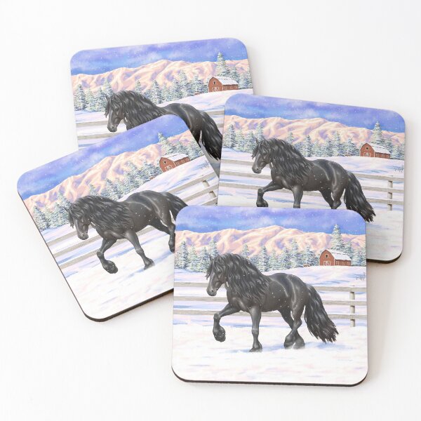 Item preview, Black Friesian Draft Horse Trotting In Snow designed and sold by csforest.