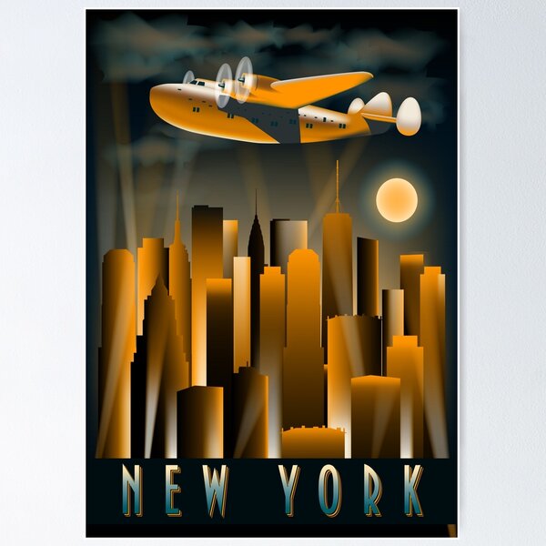 Item preview, Art Deco Tall High Rise  Buildings New York City Air Plane Vintage A Dreamer`s City designed and sold by 108dragons.