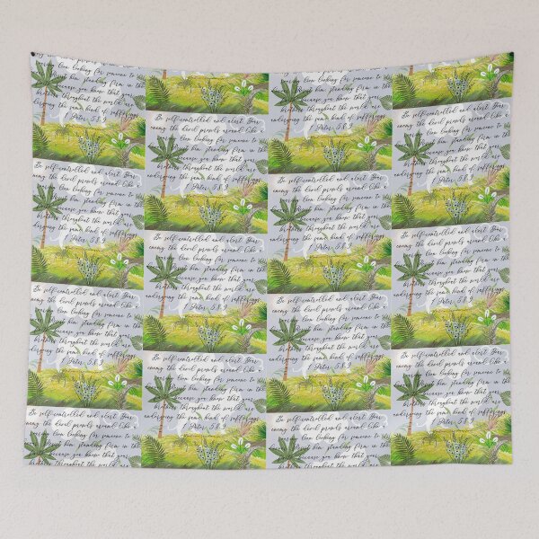 Item preview, Be Self-Controlled and Alert, lion, palm tree, jungle scene designed and sold by 1NationUnderGod.