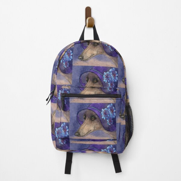 Item preview, Whippet of Mystery, Greyhound dog in fabulous hat with blue flowers designed and sold by SusanAlisonArt.