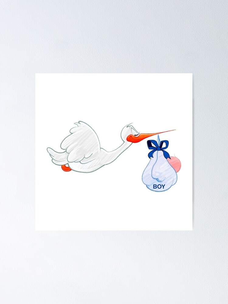 Stork delivering baby Boy design Poster for Sale by luvvvvvit