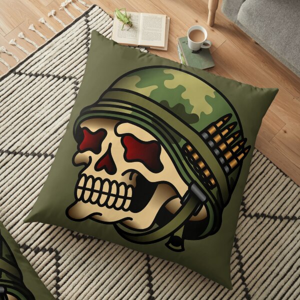Vintage American War Skull Floor Pillow