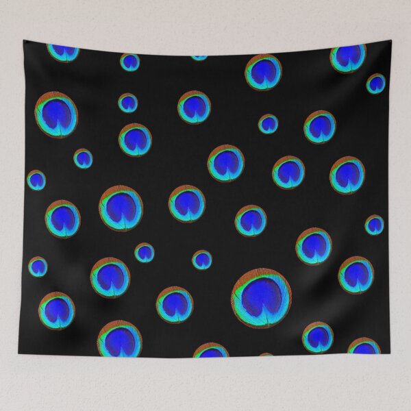 Item preview, BLUE PEACOCK FEATHER EYE PATTERNS BLACK ART designed and sold by sharlesart.