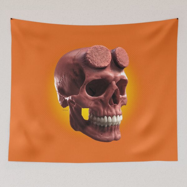 Item preview, REDSKULL 05 - a horns red skull with orange background designed and sold by Radu-Gabriel.
