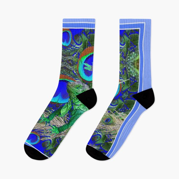 Item preview, BLUE PEACOCKS & GREEN IGUANA BLUE FANTASY ART designed and sold by sharlesart.