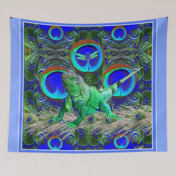 Item preview, BLUE PEACOCKS & GREEN IGUANA BLUE FANTASY ART designed and sold by sharlesart.
