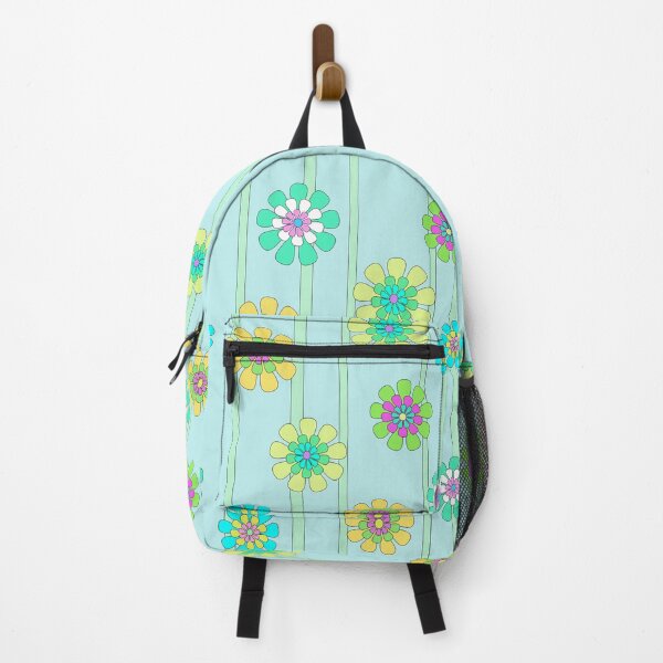 Item preview, Bright blue floral retro 1960s flower power trellis  designed and sold by susanvarleyart.