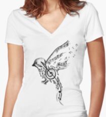 Camiseta entallada de cuello en V Pájaro musical