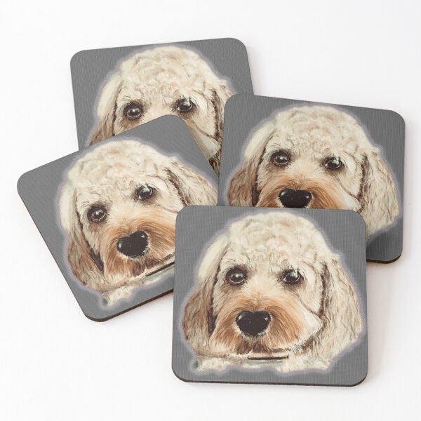 Item preview, Cavapoo dog hand painted artwork, on grey background designed and sold by Jennifer Morcom.