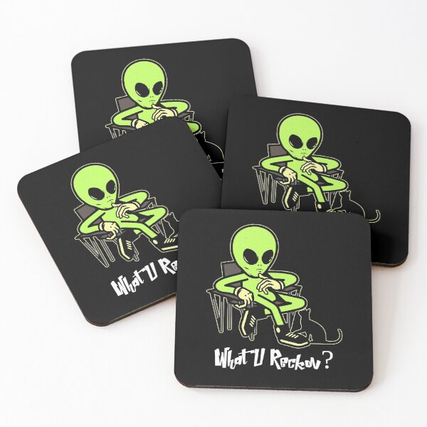 Item preview, What U Reckon? Alien talking to cat. Funny. Dark background designed and sold by shirtdan.