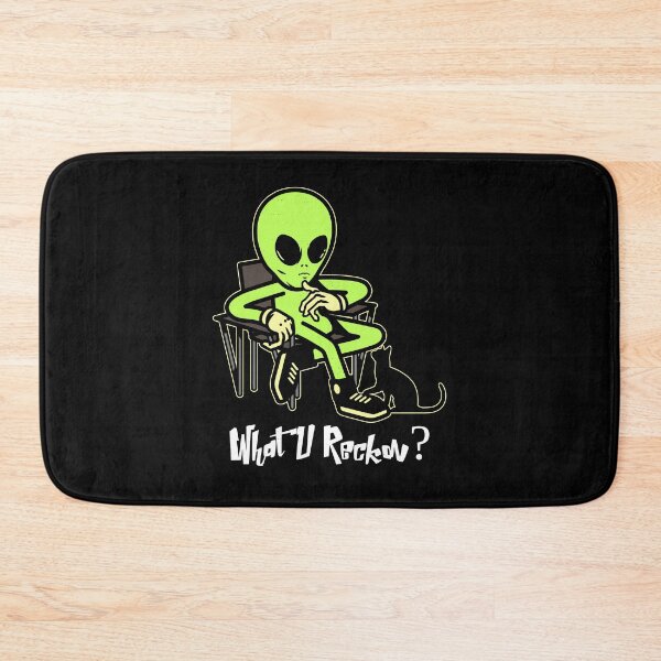 Item preview, What U Reckon? Alien talking to cat. Funny. Dark background designed and sold by shirtdan.