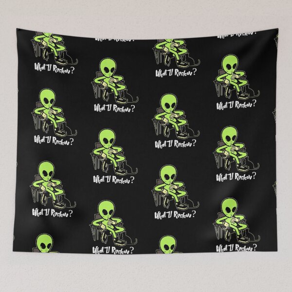 Item preview, What U Reckon? Alien talking to cat. Funny. Dark background designed and sold by shirtdan.