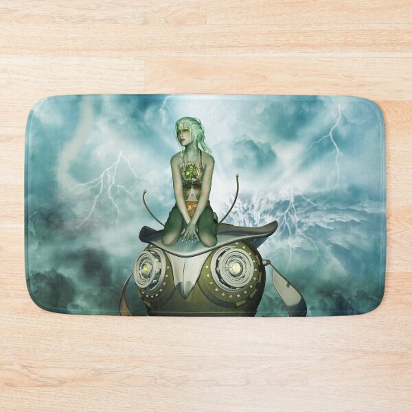 Item preview, Steampunk women fly with a mechanical owl designed and sold by nicky2342.