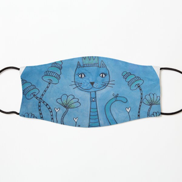 Blue Cat Doodle Artwork Kids Mask