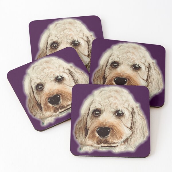 Item preview, Cavapoo dog hand painted on plum background designed and sold by Jennifer Morcom.
