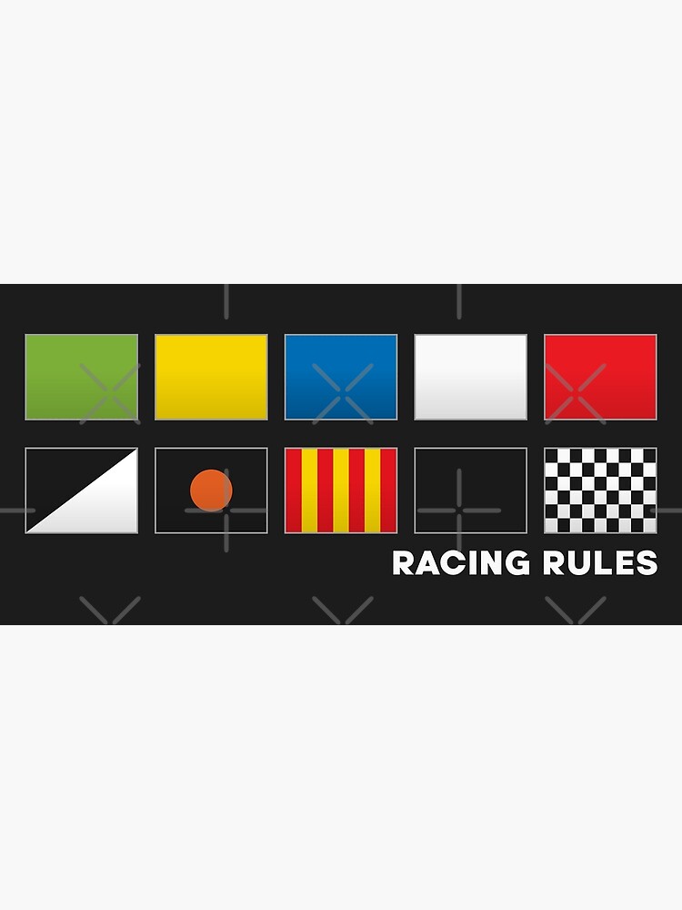 "'Racing Rules' F1 Flag Motorsport White Text Design" Poster for Sale