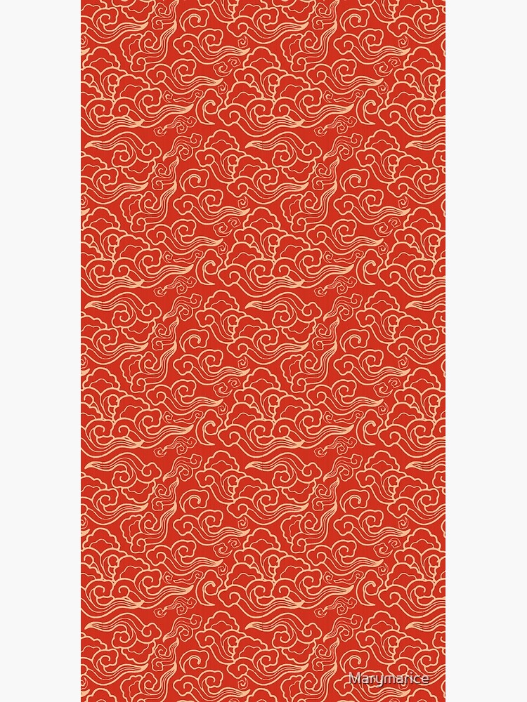 Vintage Japanese Clouds, Coral Orange by Marymarice