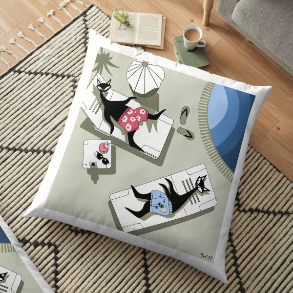 Mid Century Modern Atomic Cats On Vacation In Riviera Maya, Mexico Floor Pillow