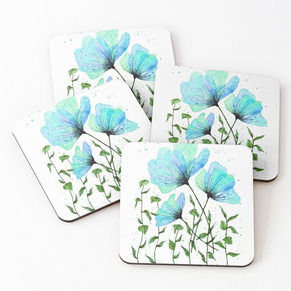 Item preview, Teal Blue Green flowers with leaves designed and sold by Maitri-Sanghvi1.