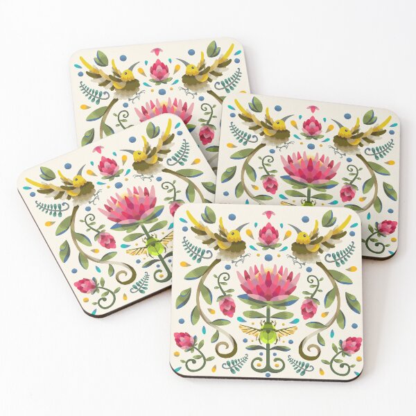 Item preview, Light Protea Flower with Sugarbird and Green Beetle designed and sold by maak-and-illy.