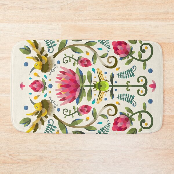 Item preview, Light Protea Flower with Sugarbird and Green Beetle designed and sold by maak-and-illy.