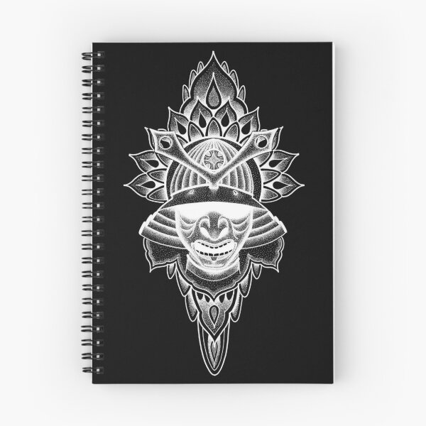 Item preview, White samurai helmet mandala in pen and ink dotwork designed and sold by René Voortwist Pen and Ink art.