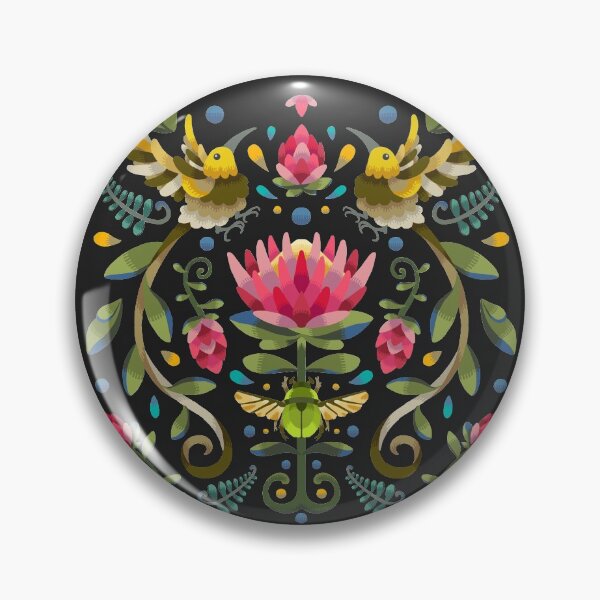 Item preview, Dark Protea Flower with Sugarbird and Green Beetle designed and sold by maak-and-illy.