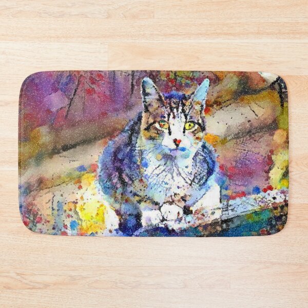 Item preview, Bright multicolor cat portrait, pointilism. designed and sold by floraaplus.