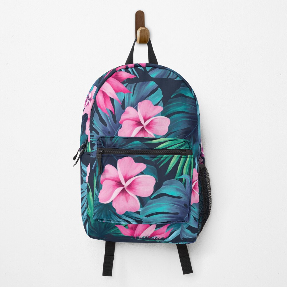 Maximalist Hawaiian Hibiscus Floral with Stripes Backpack
