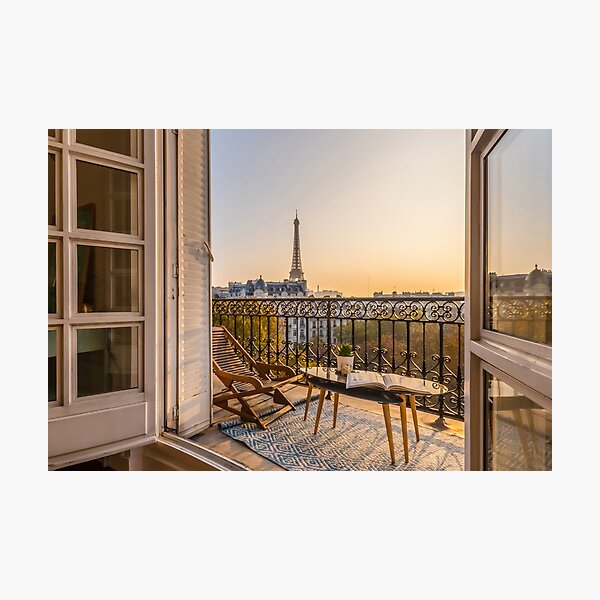 Item preview, Eiffel Tower view from Paris balcony at sunset designed and sold by KarenMandau.