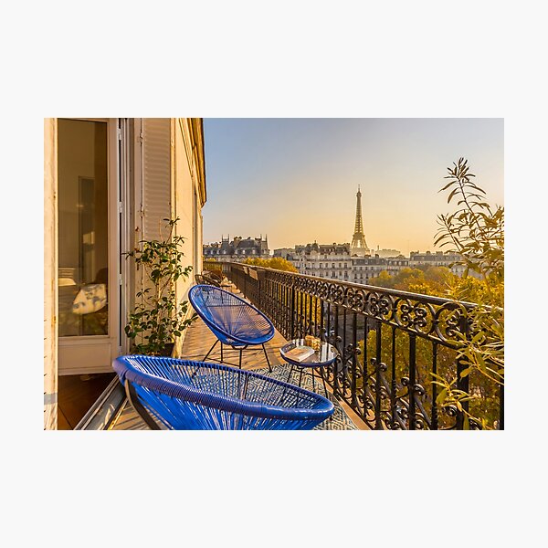 Item preview, Paris balcony at sunset with stunning Eiffel Tower view designed and sold by KarenMandau.