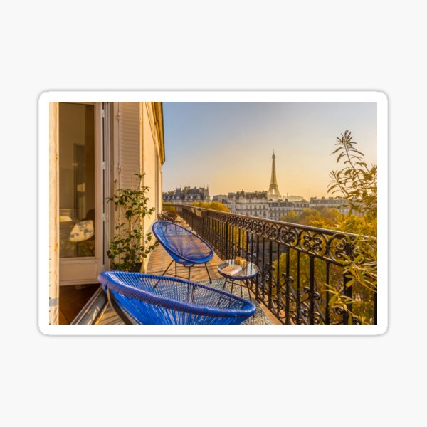 Item preview, Paris balcony at sunset with stunning Eiffel Tower view designed and sold by KarenMandau.