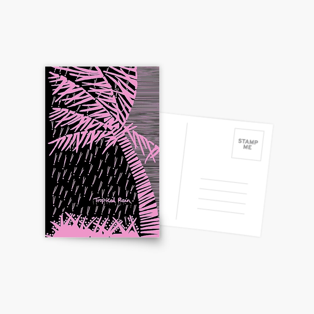 Tropical Rain Cuba Pink on Black Postcard