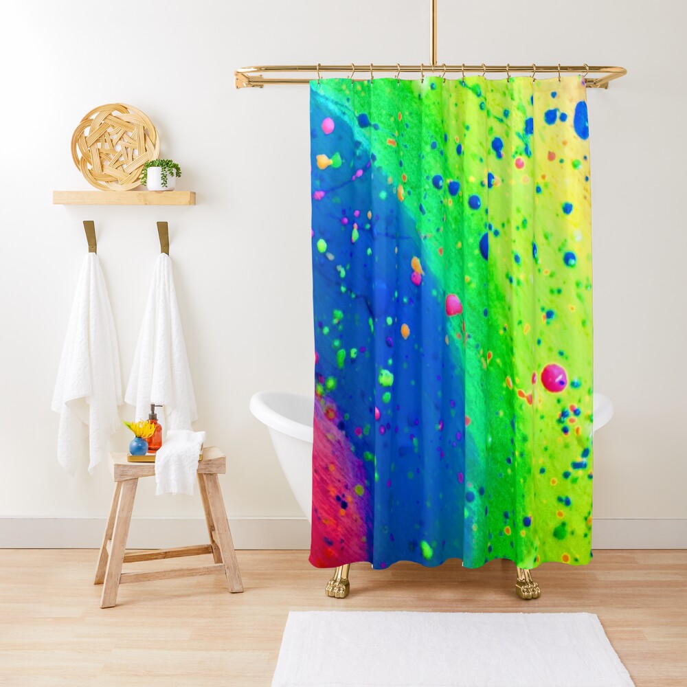 "neon rainbow splatter paint " Shower Curtain for Sale by Kaysart2020